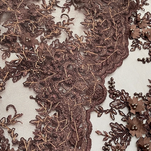 Handmade lace embroidered sequins beaded fabric gown dress 2.5 yard 50” width - Picture 2 of 10